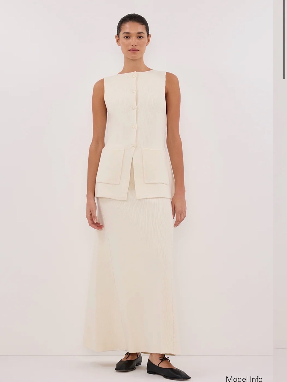 DISSH Cream Maxi Knit Skirt + longline knit vest